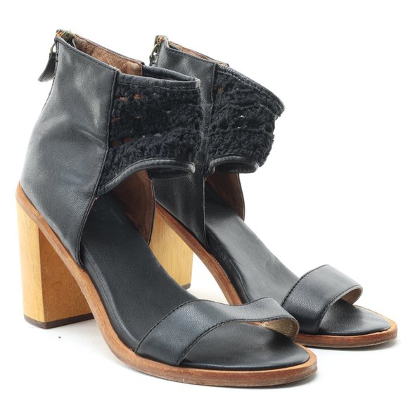 FIEL Anthropology Zip Back Heeled Sandal Women's 6 Black Leather - Picture 4 of 16